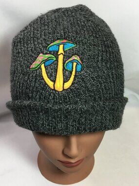 Neff Beanie Winter Hat Black/White Mushroom Embroidered Used